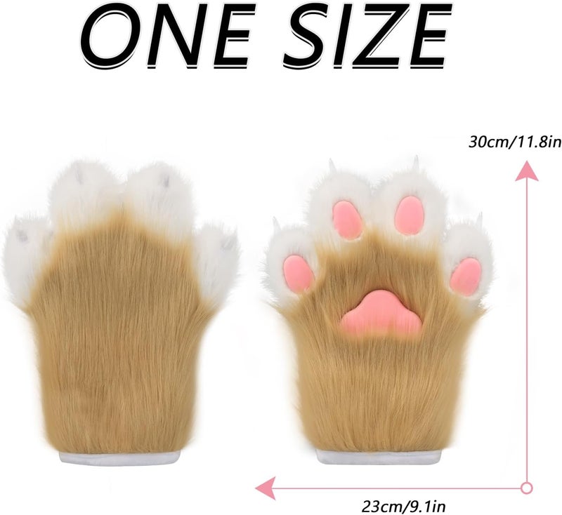 hbbhml Faux Fur Plush Furry Cat Claw Gloves Fursuit Animal Fox Paws Mittens Halloween Cosplay Costume Accessories for Adult - Image 3